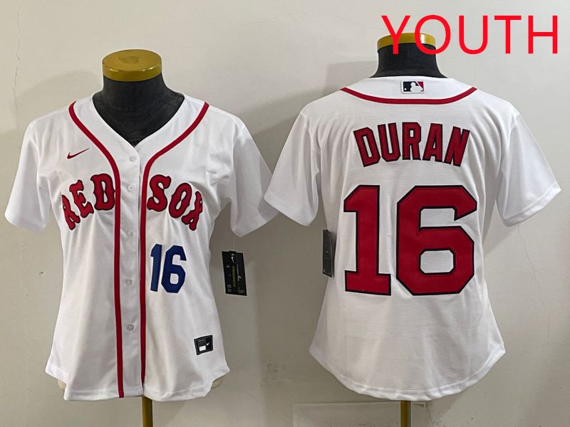Youth 2025 Boston Red Sox 16 Duran White Game Nike MLB Jersey style 2
